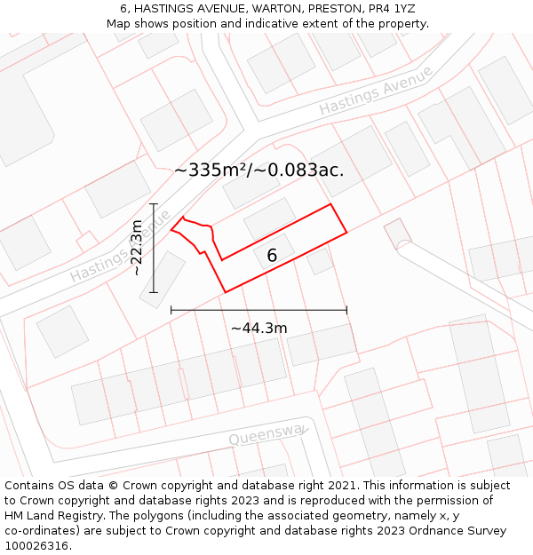 6, HASTINGS AVENUE, WARTON, PRESTON, PR4 1YZ: Plot and title map