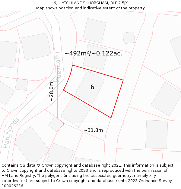 6, HATCHLANDS, HORSHAM, RH12 5JX: Plot and title map