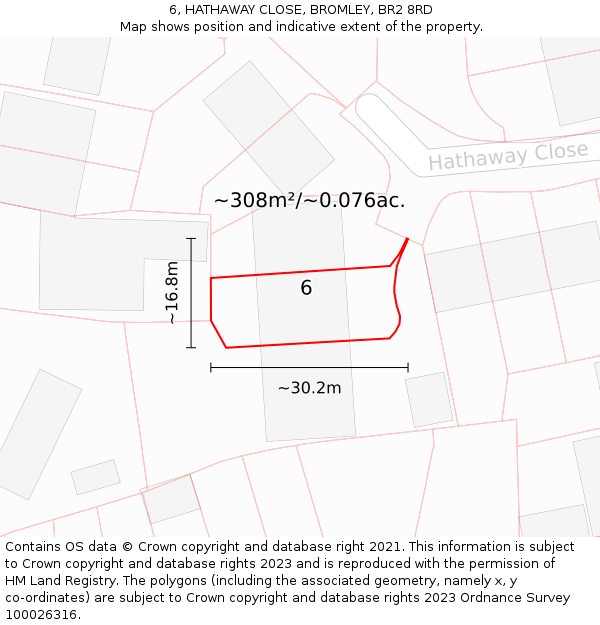 6, HATHAWAY CLOSE, BROMLEY, BR2 8RD: Plot and title map