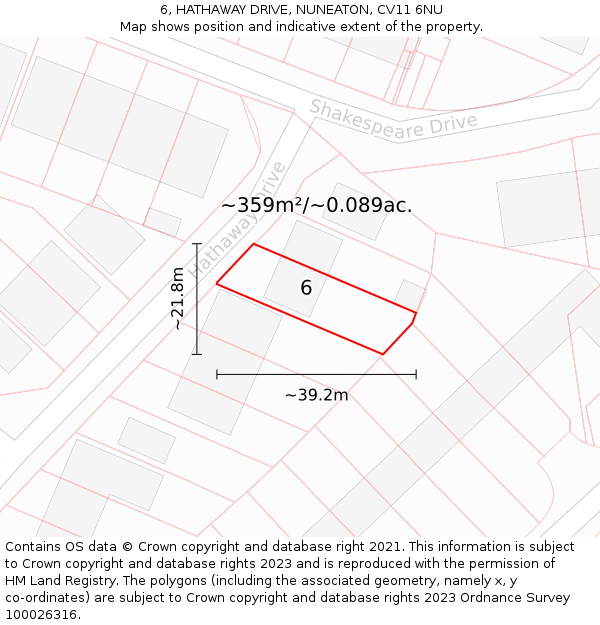 6, HATHAWAY DRIVE, NUNEATON, CV11 6NU: Plot and title map