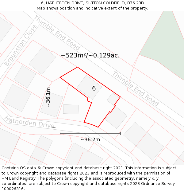6, HATHERDEN DRIVE, SUTTON COLDFIELD, B76 2RB: Plot and title map