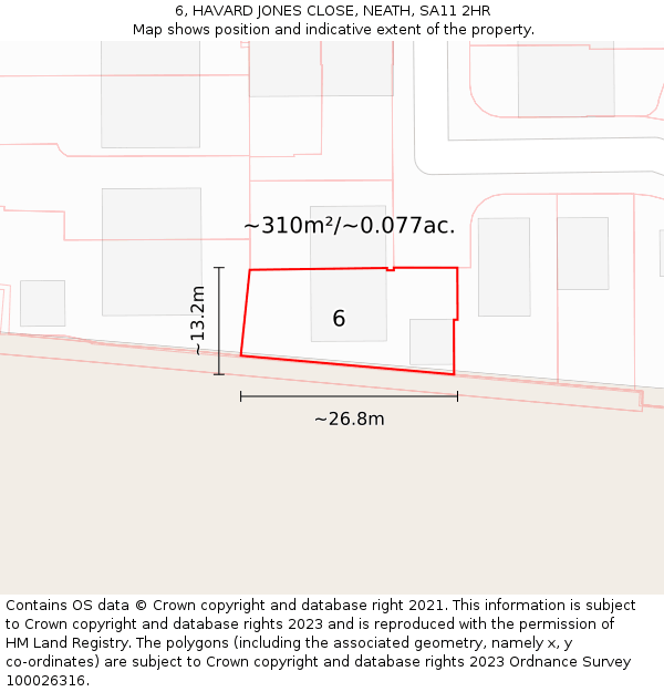 6, HAVARD JONES CLOSE, NEATH, SA11 2HR: Plot and title map