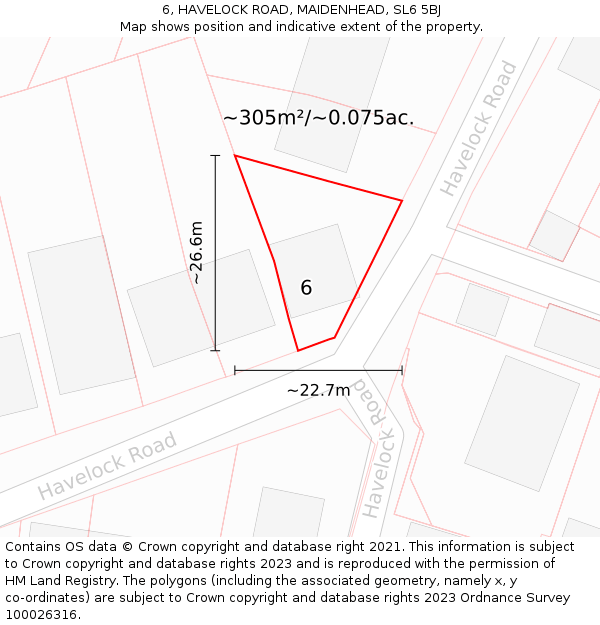 6, HAVELOCK ROAD, MAIDENHEAD, SL6 5BJ: Plot and title map