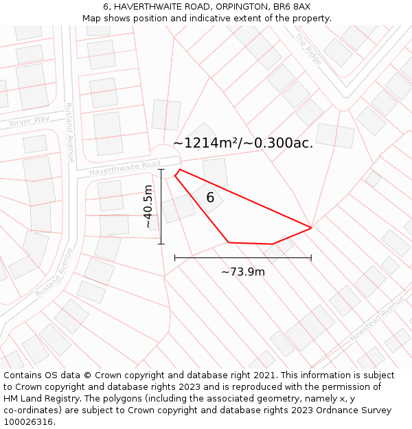 6, HAVERTHWAITE ROAD, ORPINGTON, BR6 8AX: Plot and title map