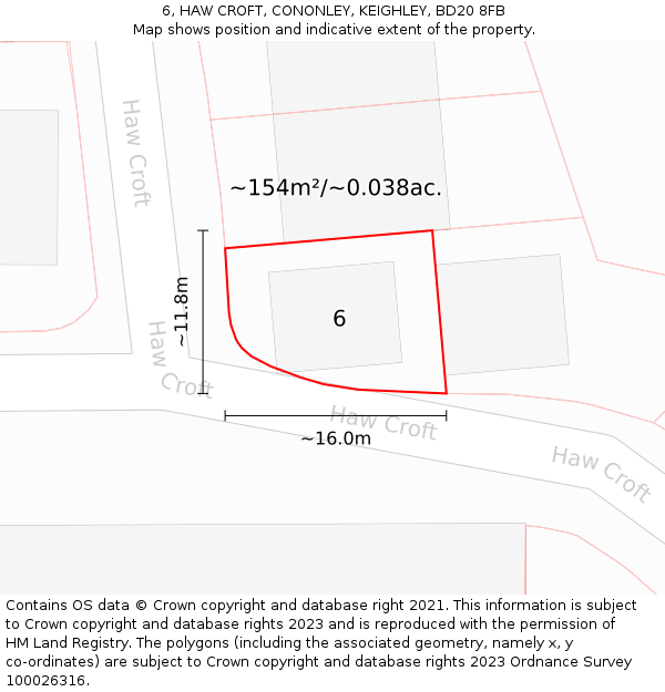 6, HAW CROFT, CONONLEY, KEIGHLEY, BD20 8FB: Plot and title map