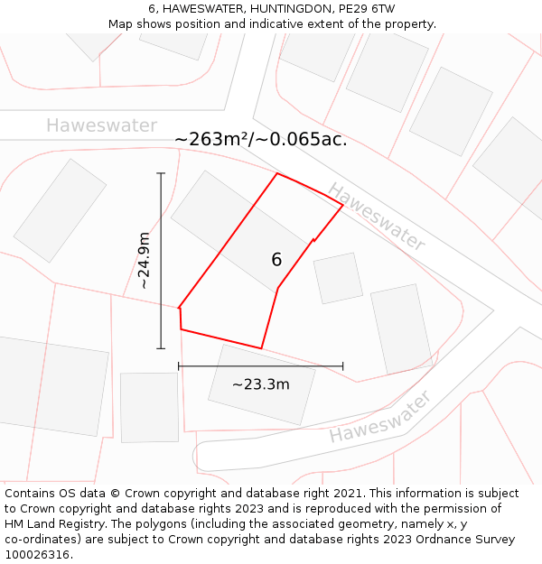 6, HAWESWATER, HUNTINGDON, PE29 6TW: Plot and title map