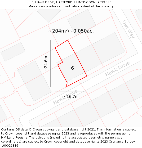 6, HAWK DRIVE, HARTFORD, HUNTINGDON, PE29 1LF: Plot and title map
