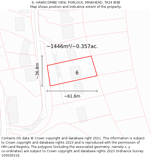 6, HAWKCOMBE VIEW, PORLOCK, MINEHEAD, TA24 8NB: Plot and title map