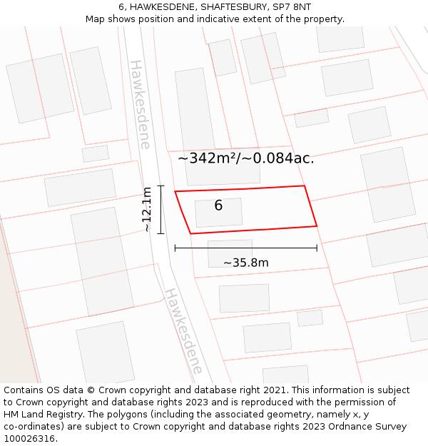 6, HAWKESDENE, SHAFTESBURY, SP7 8NT: Plot and title map