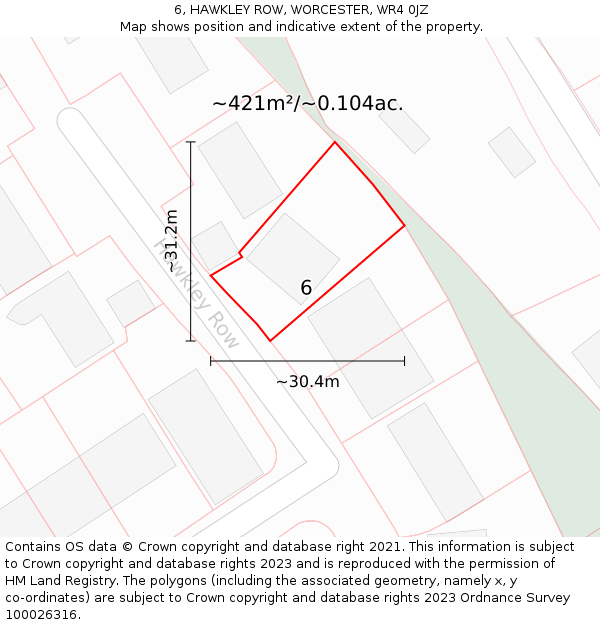 6, HAWKLEY ROW, WORCESTER, WR4 0JZ: Plot and title map
