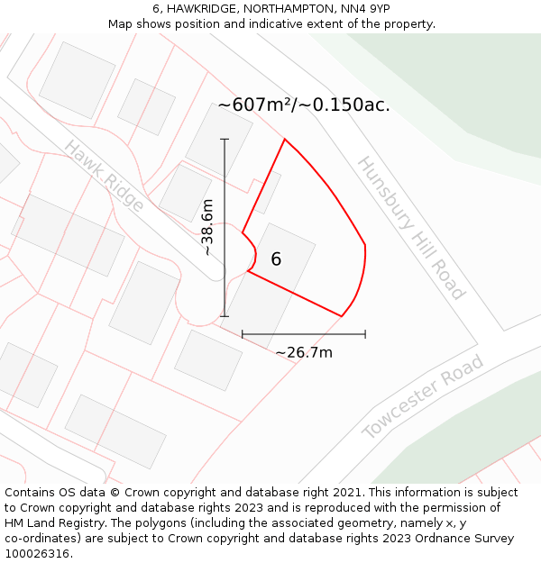 6, HAWKRIDGE, NORTHAMPTON, NN4 9YP: Plot and title map