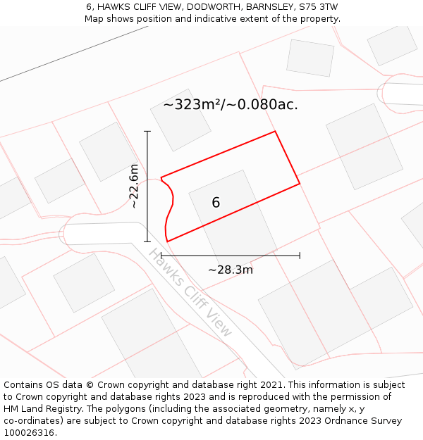 6, HAWKS CLIFF VIEW, DODWORTH, BARNSLEY, S75 3TW: Plot and title map