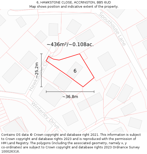 6, HAWKSTONE CLOSE, ACCRINGTON, BB5 6UD: Plot and title map