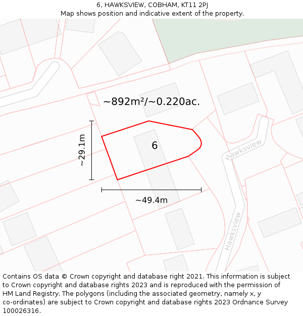 6, HAWKSVIEW, COBHAM, KT11 2PJ: Plot and title map