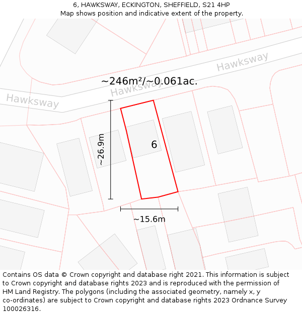 6, HAWKSWAY, ECKINGTON, SHEFFIELD, S21 4HP: Plot and title map