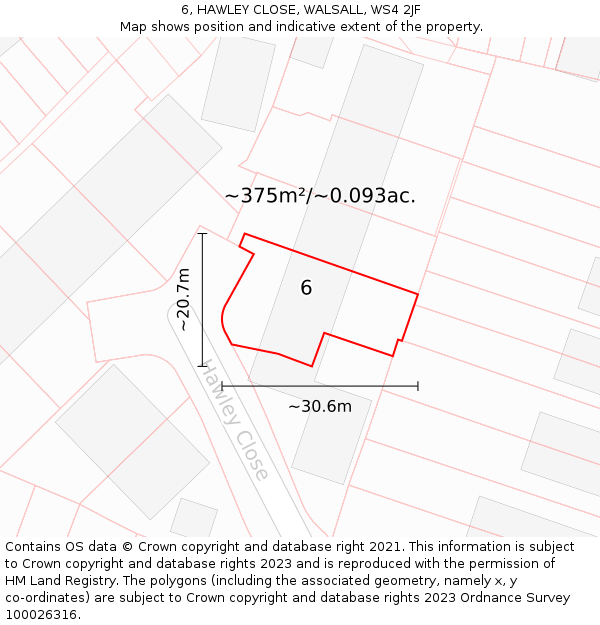 6, HAWLEY CLOSE, WALSALL, WS4 2JF: Plot and title map