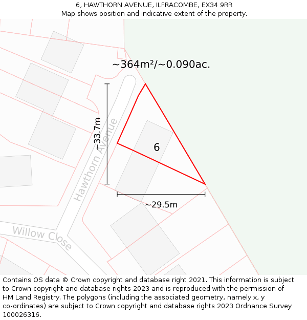 6, HAWTHORN AVENUE, ILFRACOMBE, EX34 9RR: Plot and title map