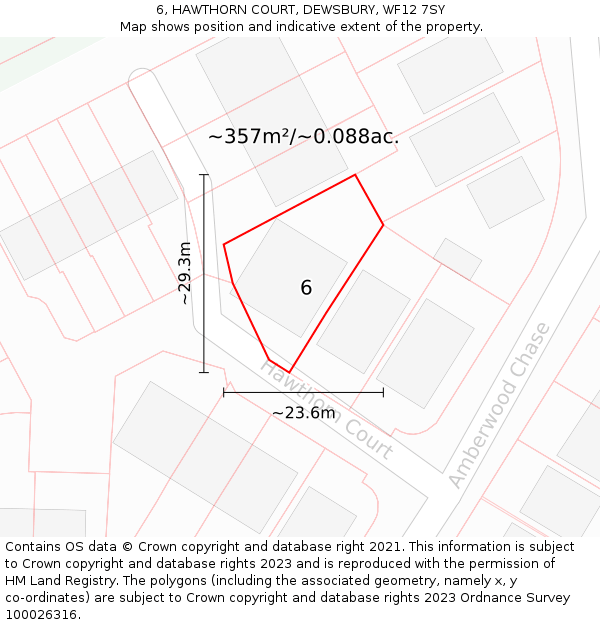 6, HAWTHORN COURT, DEWSBURY, WF12 7SY: Plot and title map