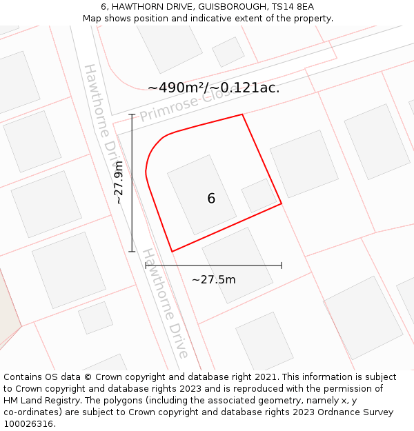 6, HAWTHORN DRIVE, GUISBOROUGH, TS14 8EA: Plot and title map