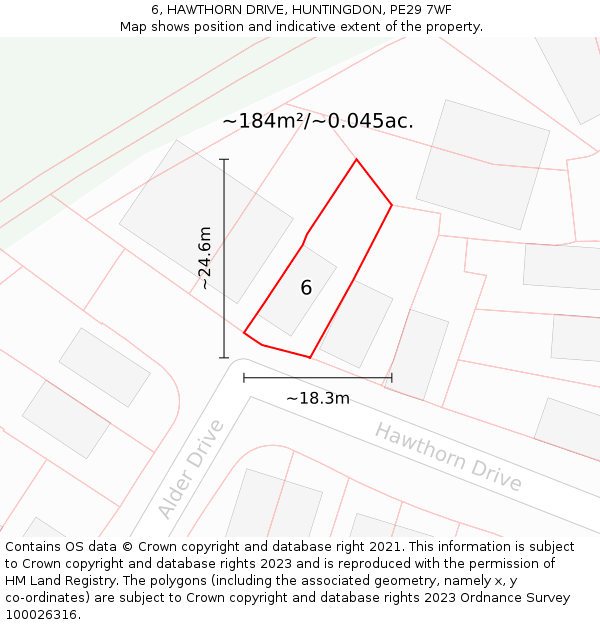 6, HAWTHORN DRIVE, HUNTINGDON, PE29 7WF: Plot and title map