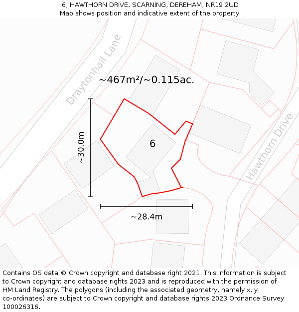 6, HAWTHORN DRIVE, SCARNING, DEREHAM, NR19 2UD: Plot and title map