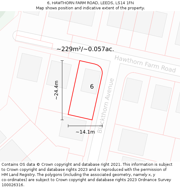 6, HAWTHORN FARM ROAD, LEEDS, LS14 1FN: Plot and title map