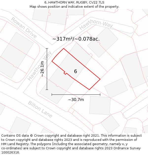 6, HAWTHORN WAY, RUGBY, CV22 7LS: Plot and title map