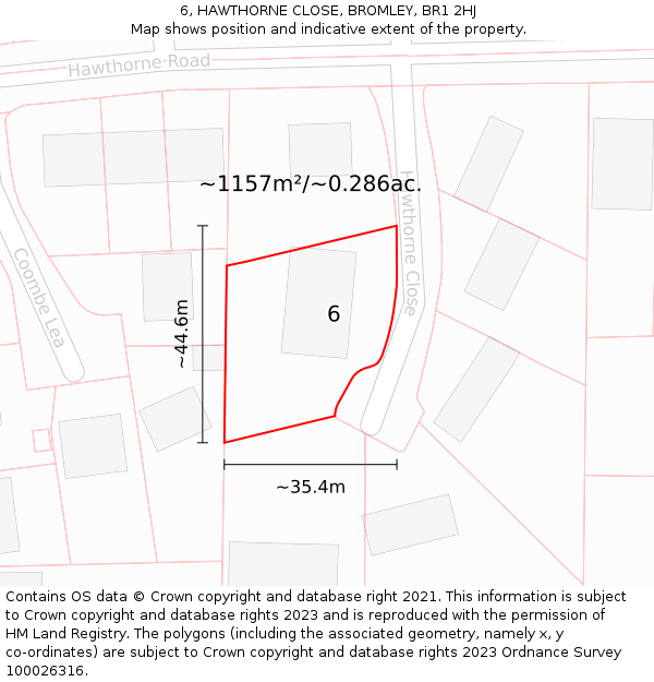 6, HAWTHORNE CLOSE, BROMLEY, BR1 2HJ: Plot and title map