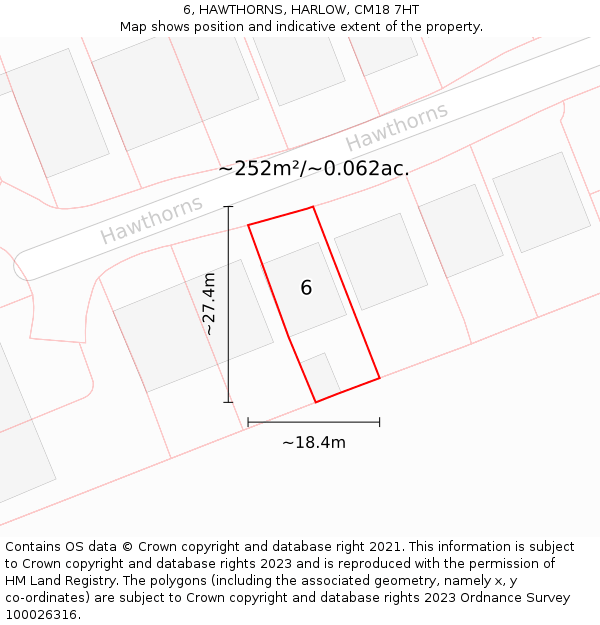 6, HAWTHORNS, HARLOW, CM18 7HT: Plot and title map