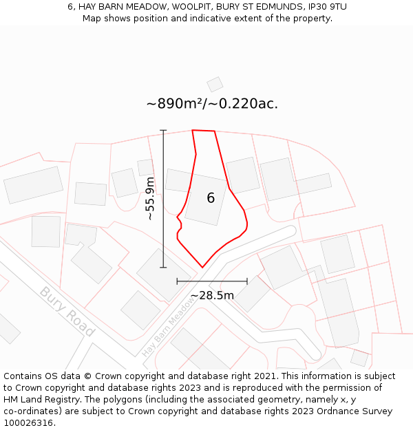 6, HAY BARN MEADOW, WOOLPIT, BURY ST EDMUNDS, IP30 9TU: Plot and title map