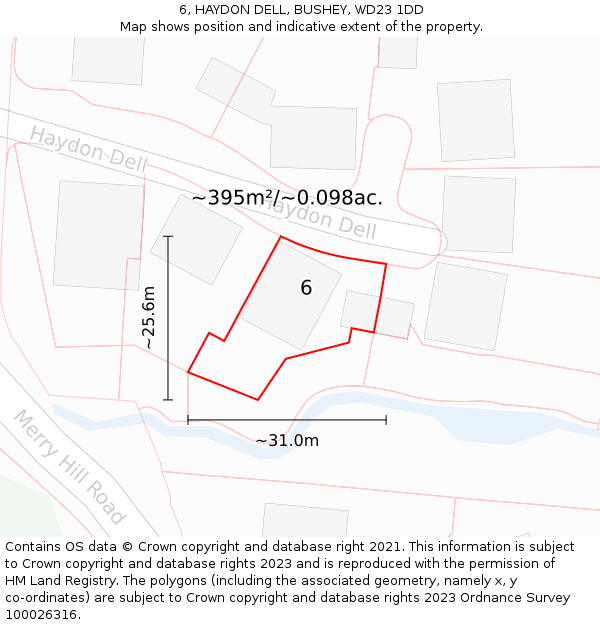 6, HAYDON DELL, BUSHEY, WD23 1DD: Plot and title map