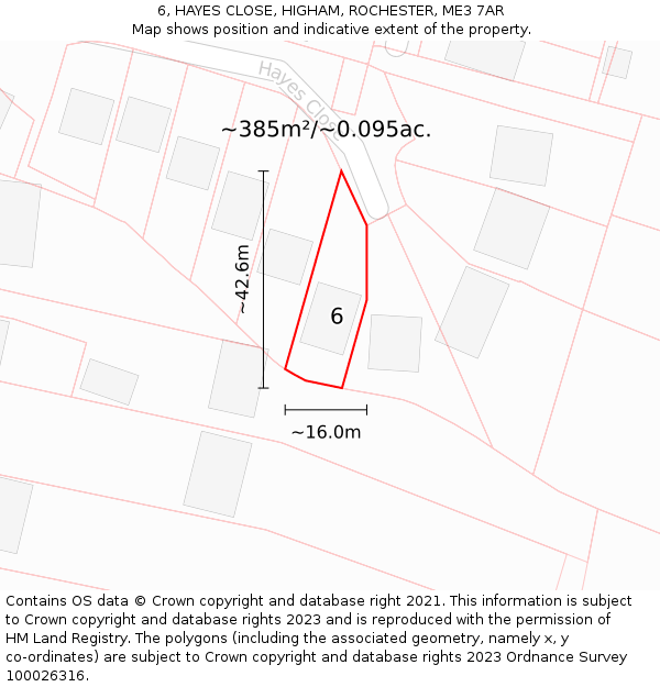 6, HAYES CLOSE, HIGHAM, ROCHESTER, ME3 7AR: Plot and title map