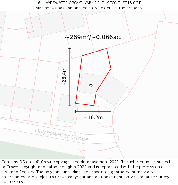 6, HAYESWATER GROVE, YARNFIELD, STONE, ST15 0GT: Plot and title map