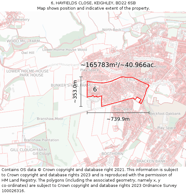 6, HAYFIELDS CLOSE, KEIGHLEY, BD22 6SB: Plot and title map