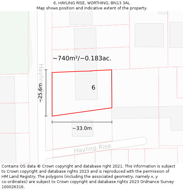 6, HAYLING RISE, WORTHING, BN13 3AL: Plot and title map