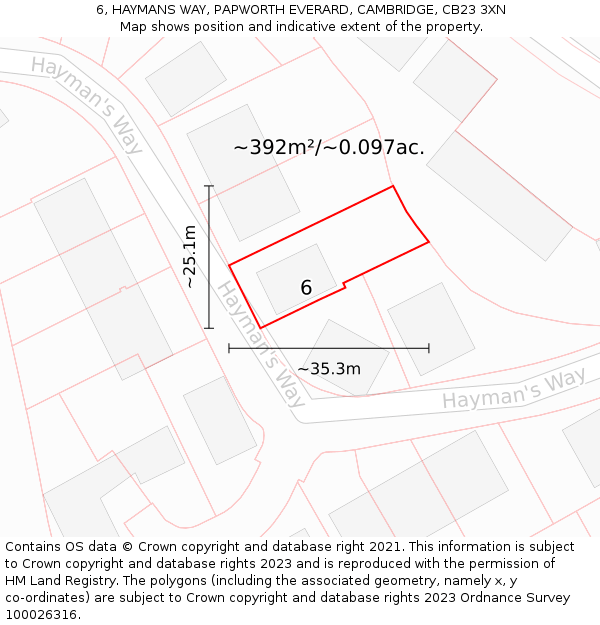 6, HAYMANS WAY, PAPWORTH EVERARD, CAMBRIDGE, CB23 3XN: Plot and title map
