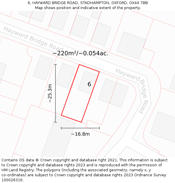 6, HAYWARD BRIDGE ROAD, STADHAMPTON, OXFORD, OX44 7BB: Plot and title map