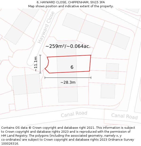 6, HAYWARD CLOSE, CHIPPENHAM, SN15 3FA: Plot and title map