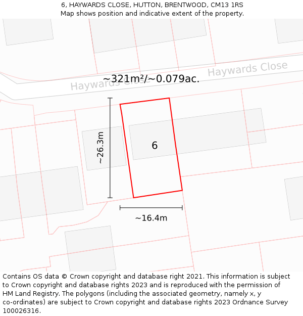 6, HAYWARDS CLOSE, HUTTON, BRENTWOOD, CM13 1RS: Plot and title map
