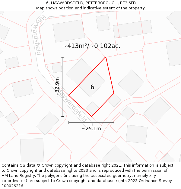 6, HAYWARDSFIELD, PETERBOROUGH, PE3 6FB: Plot and title map