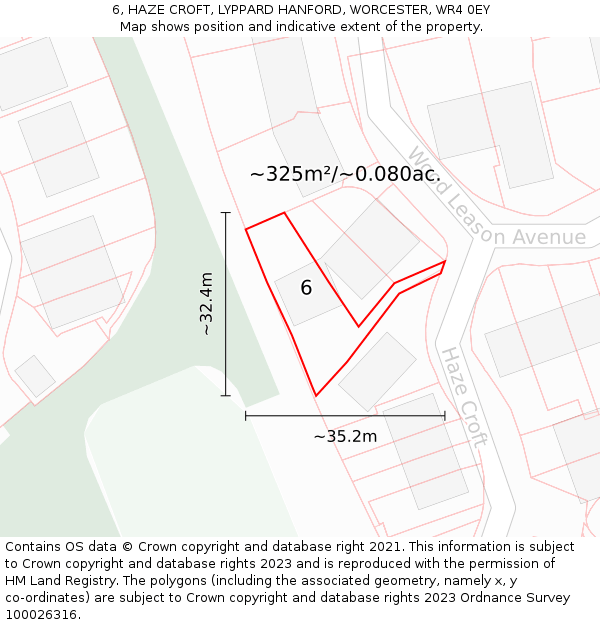 6, HAZE CROFT, LYPPARD HANFORD, WORCESTER, WR4 0EY: Plot and title map
