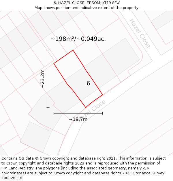 6, HAZEL CLOSE, EPSOM, KT19 8FW: Plot and title map