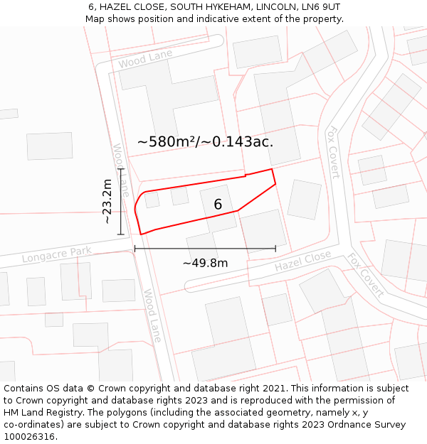 6, HAZEL CLOSE, SOUTH HYKEHAM, LINCOLN, LN6 9UT: Plot and title map