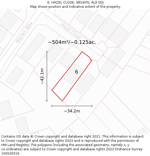 6, HAZEL CLOSE, WELWYN, AL6 0DJ: Plot and title map