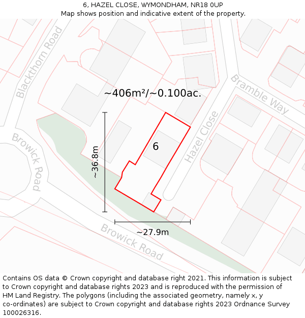 6, HAZEL CLOSE, WYMONDHAM, NR18 0UP: Plot and title map