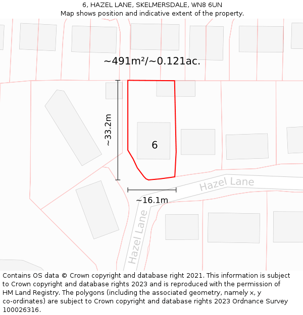 6, HAZEL LANE, SKELMERSDALE, WN8 6UN: Plot and title map
