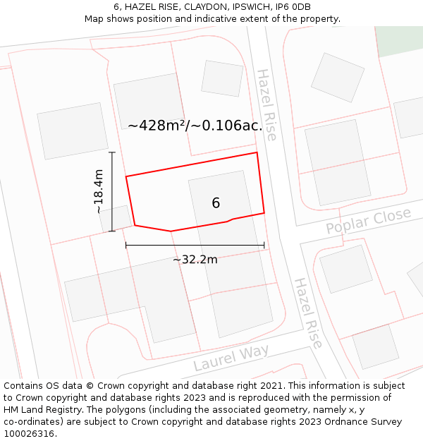 6, HAZEL RISE, CLAYDON, IPSWICH, IP6 0DB: Plot and title map