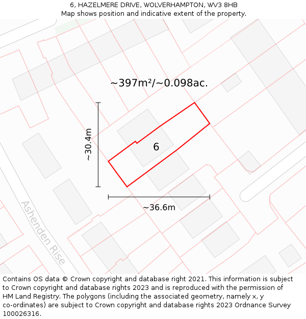 6, HAZELMERE DRIVE, WOLVERHAMPTON, WV3 8HB: Plot and title map