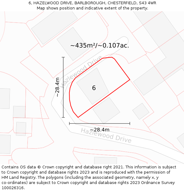 6, HAZELWOOD DRIVE, BARLBOROUGH, CHESTERFIELD, S43 4WR: Plot and title map