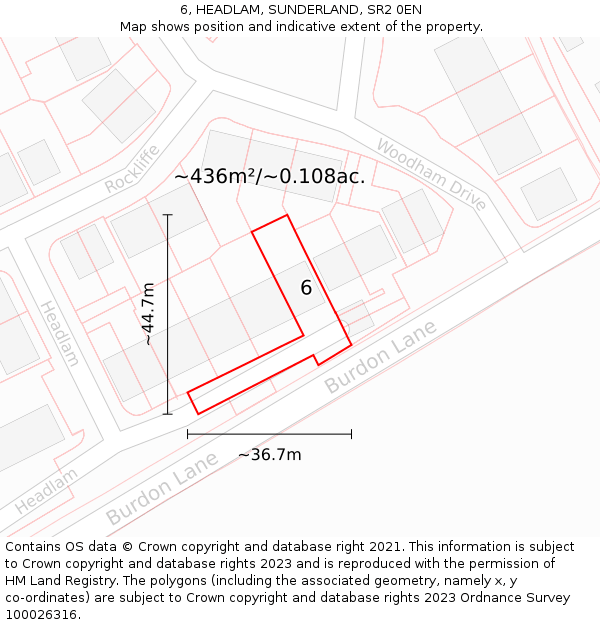 6, HEADLAM, SUNDERLAND, SR2 0EN: Plot and title map